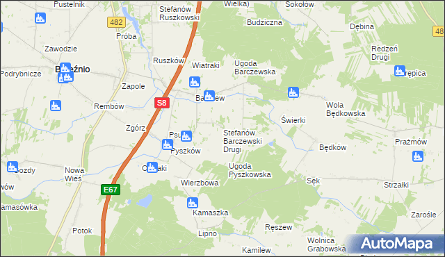 mapa Stefanów Barczewski Drugi, Stefanów Barczewski Drugi na mapie Targeo