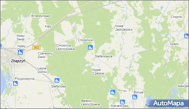 mapa Stefanowice gmina Zbąszyń, Stefanowice gmina Zbąszyń na mapie Targeo