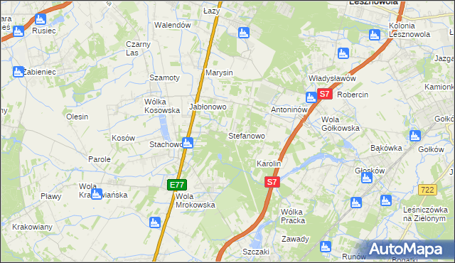 mapa Stefanowo gmina Lesznowola, Stefanowo gmina Lesznowola na mapie Targeo