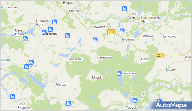 mapa Stefanowo gmina Liniewo, Stefanowo gmina Liniewo na mapie Targeo