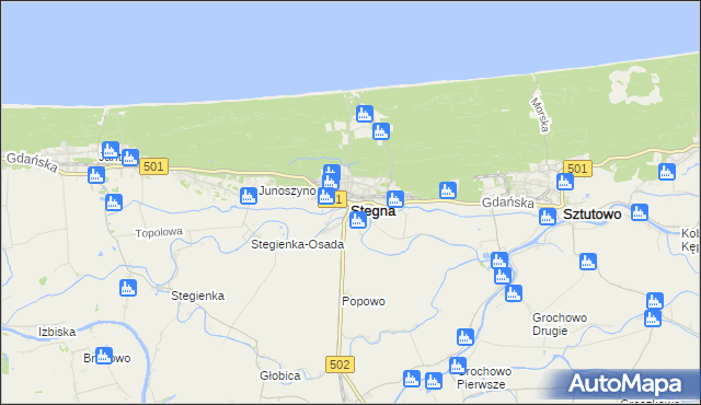 mapa Stegna powiat nowodworski, Stegna powiat nowodworski na mapie Targeo