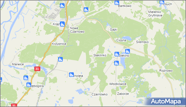 mapa Steklinko, Steklinko na mapie Targeo