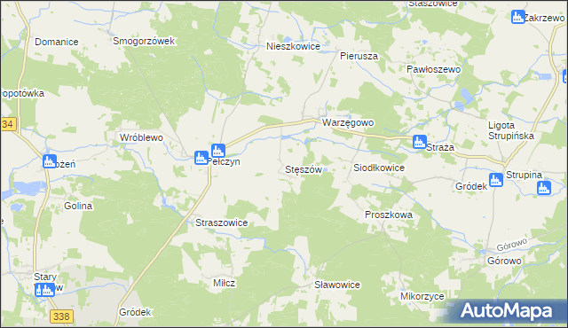 mapa Stęszów gmina Wołów, Stęszów gmina Wołów na mapie Targeo