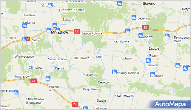 mapa Stok gmina Mniszków, Stok gmina Mniszków na mapie Targeo