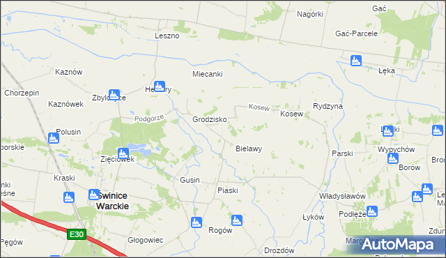 mapa Strachów gmina Świnice Warckie, Strachów gmina Świnice Warckie na mapie Targeo