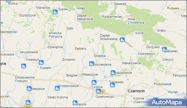 mapa Stradów gmina Czarnocin, Stradów gmina Czarnocin na mapie Targeo