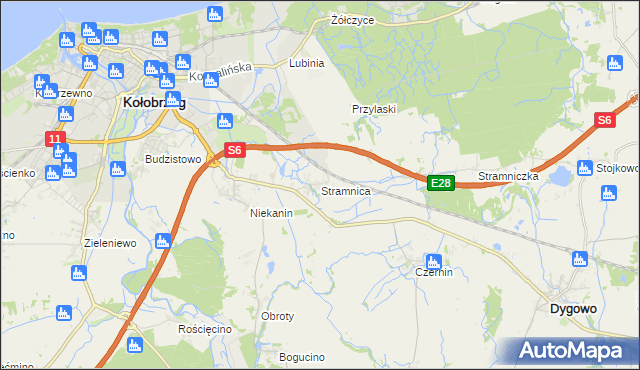 mapa Stramnica gmina Kołobrzeg, Stramnica gmina Kołobrzeg na mapie Targeo