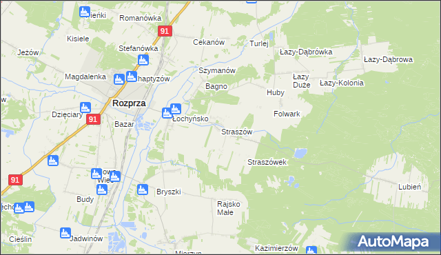 mapa Straszów gmina Rozprza, Straszów gmina Rozprza na mapie Targeo