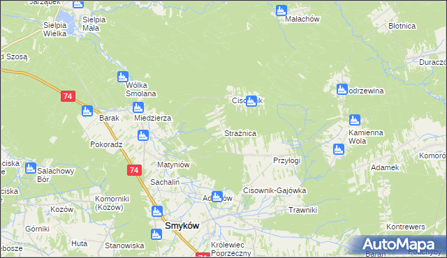 mapa Strażnica gmina Smyków, Strażnica gmina Smyków na mapie Targeo