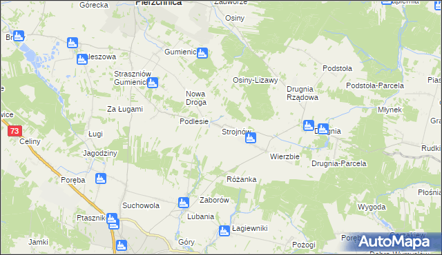 mapa Strojnów gmina Pierzchnica, Strojnów gmina Pierzchnica na mapie Targeo