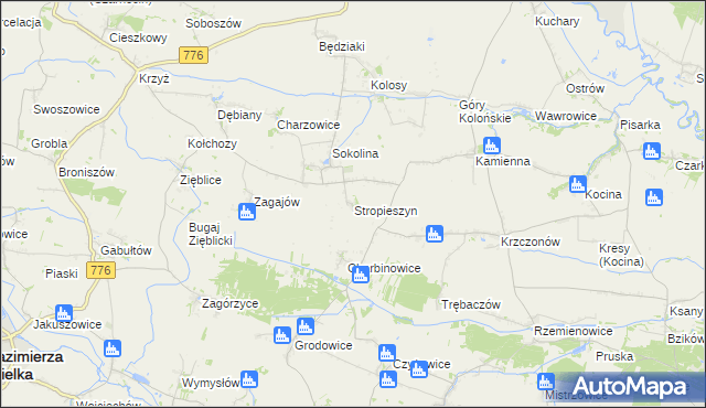 mapa Stropieszyn gmina Czarnocin, Stropieszyn gmina Czarnocin na mapie Targeo