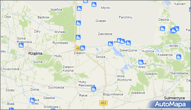 mapa Stróża gmina Rząśnia, Stróża gmina Rząśnia na mapie Targeo