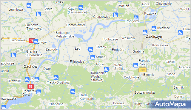 mapa Stróże gmina Zakliczyn, Stróże gmina Zakliczyn na mapie Targeo