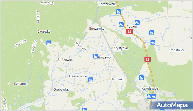 mapa Stróżewo gmina Chodzież, Stróżewo gmina Chodzież na mapie Targeo