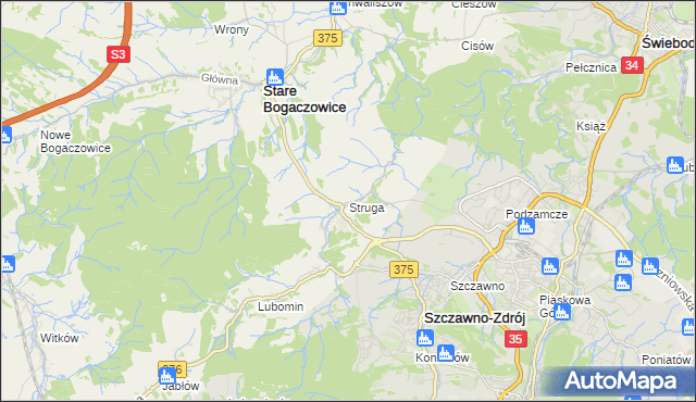 mapa Struga gmina Stare Bogaczowice, Struga gmina Stare Bogaczowice na mapie Targeo