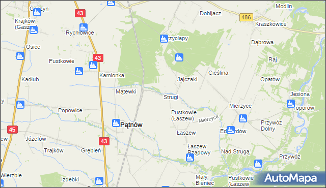 mapa Strugi gmina Wierzchlas, Strugi gmina Wierzchlas na mapie Targeo