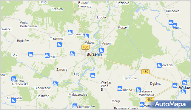 mapa Strumiany gmina Burzenin, Strumiany gmina Burzenin na mapie Targeo