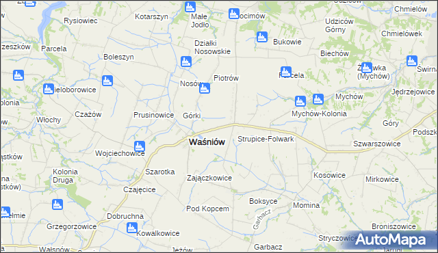 mapa Strupice gmina Waśniów, Strupice gmina Waśniów na mapie Targeo