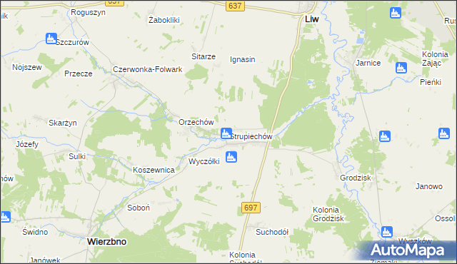 mapa Strupiechów, Strupiechów na mapie Targeo