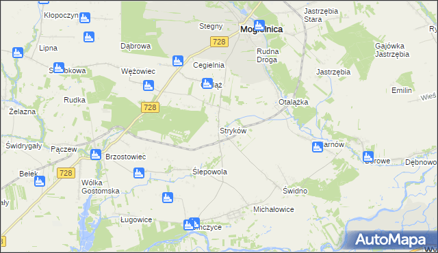 mapa Stryków gmina Mogielnica, Stryków gmina Mogielnica na mapie Targeo