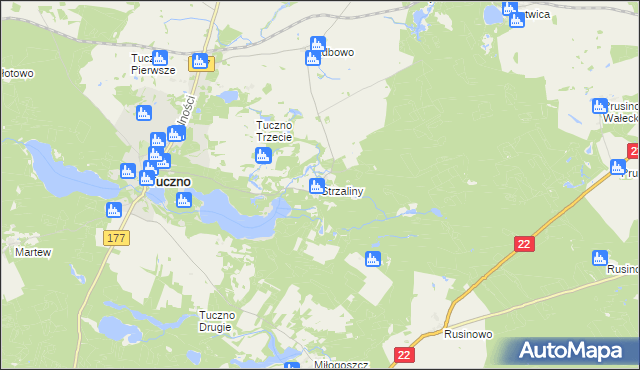 mapa Strzaliny, Strzaliny na mapie Targeo