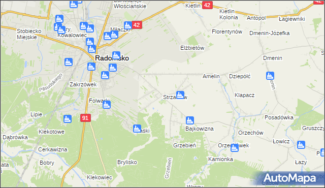 mapa Strzałków gmina Radomsko, Strzałków gmina Radomsko na mapie Targeo