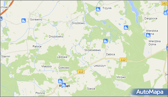 mapa Strzebielewo gmina Rymań, Strzebielewo gmina Rymań na mapie Targeo