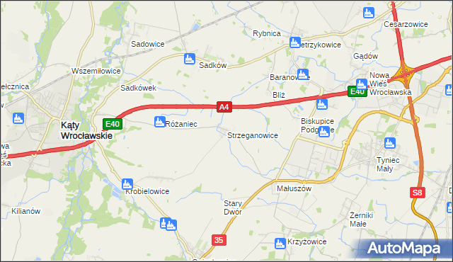 mapa Strzeganowice, Strzeganowice na mapie Targeo