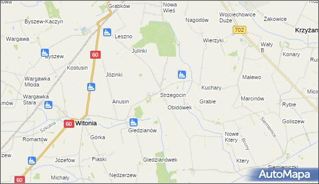 mapa Strzegocin gmina Kutno, Strzegocin gmina Kutno na mapie Targeo