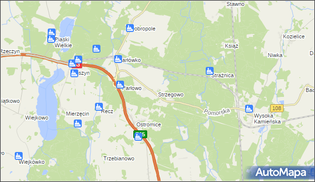 mapa Strzegowo gmina Wolin, Strzegowo gmina Wolin na mapie Targeo