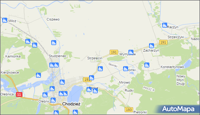 mapa Strzelce gmina Chodzież, Strzelce gmina Chodzież na mapie Targeo