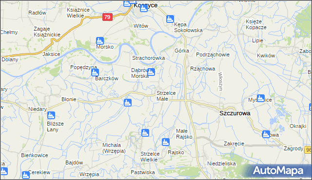 mapa Strzelce Małe gmina Szczurowa, Strzelce Małe gmina Szczurowa na mapie Targeo