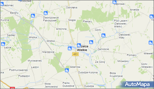 mapa Strzelce Wielkie powiat pajęczański, Strzelce Wielkie powiat pajęczański na mapie Targeo