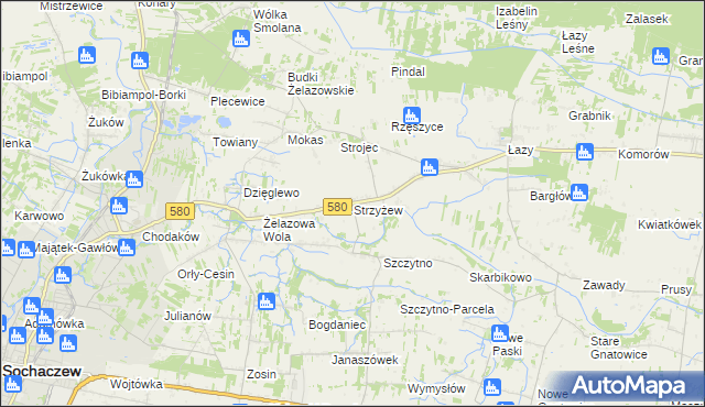 mapa Strzyżew gmina Kampinos, Strzyżew gmina Kampinos na mapie Targeo