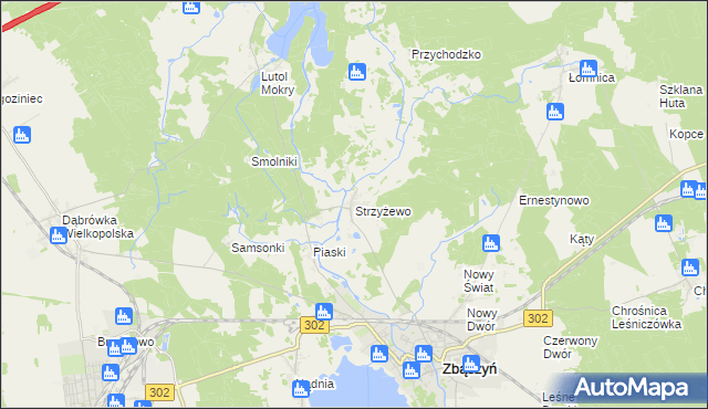 mapa Strzyżewo gmina Zbąszyń, Strzyżewo gmina Zbąszyń na mapie Targeo