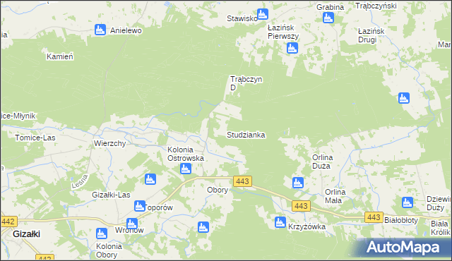 mapa Studzianka gmina Gizałki, Studzianka gmina Gizałki na mapie Targeo