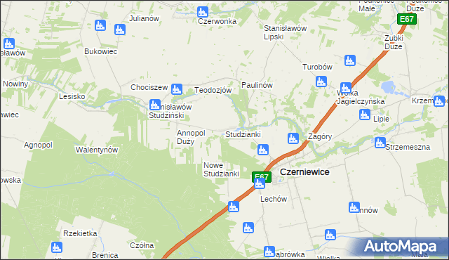 mapa Studzianki gmina Czerniewice, Studzianki gmina Czerniewice na mapie Targeo