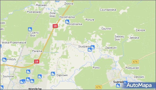 mapa Studzianki gmina Wasilków, Studzianki gmina Wasilków na mapie Targeo