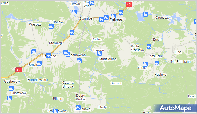 mapa Studzieniec gmina Fałków, Studzieniec gmina Fałków na mapie Targeo