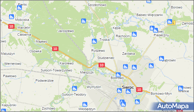 mapa Studzieniec gmina Sierpc, Studzieniec gmina Sierpc na mapie Targeo