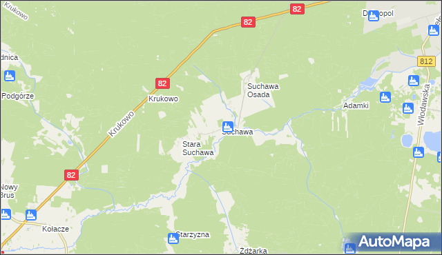 mapa Suchawa gmina Wyryki, Suchawa gmina Wyryki na mapie Targeo