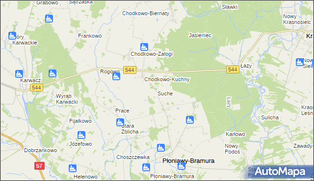 mapa Suche gmina Płoniawy-Bramura, Suche gmina Płoniawy-Bramura na mapie Targeo