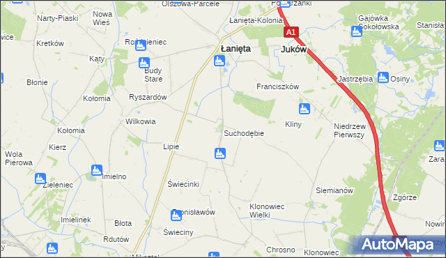mapa Suchodębie gmina Łanięta, Suchodębie gmina Łanięta na mapie Targeo