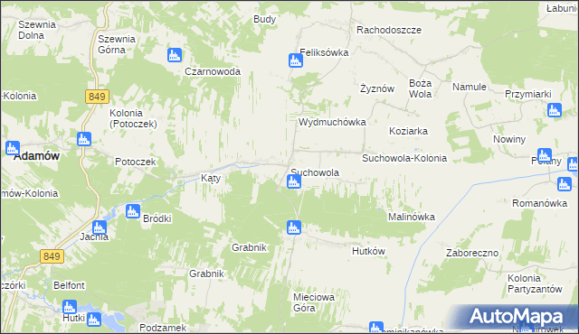 mapa Suchowola gmina Adamów, Suchowola gmina Adamów na mapie Targeo