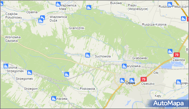 mapa Suchowola gmina Osiek, Suchowola gmina Osiek na mapie Targeo