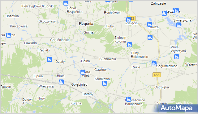 mapa Suchowola gmina Rząśnia, Suchowola gmina Rząśnia na mapie Targeo