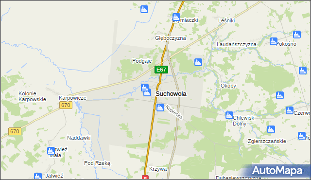 mapa Suchowola powiat sokólski, Suchowola powiat sokólski na mapie Targeo