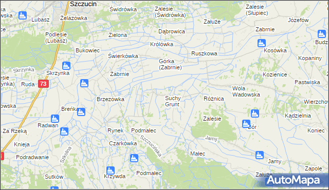 mapa Suchy Grunt gmina Szczucin, Suchy Grunt gmina Szczucin na mapie Targeo