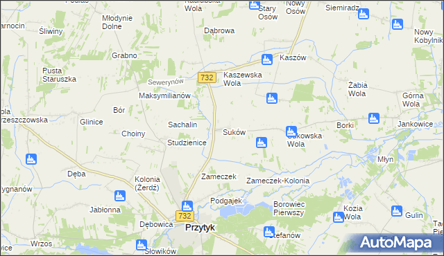 mapa Suków gmina Przytyk, Suków gmina Przytyk na mapie Targeo