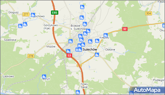 mapa Sulechów powiat zielonogórski, Sulechów powiat zielonogórski na mapie Targeo